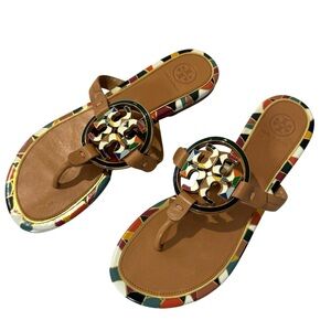 Tory Burch Miller Thong Sandal with Colorful Enameled Metal Logo Sz. 7